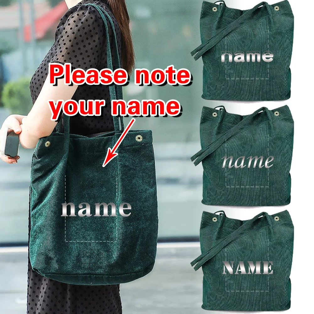 Personalized Customization Name New Women's Corduroy Green Shopping Bag Canvas Shoulder Bag Storage Handbag
Personalized Customization Name New Women's Corduroy Green Shopping Bag Canvas Shoulder Bag Storage Handbag