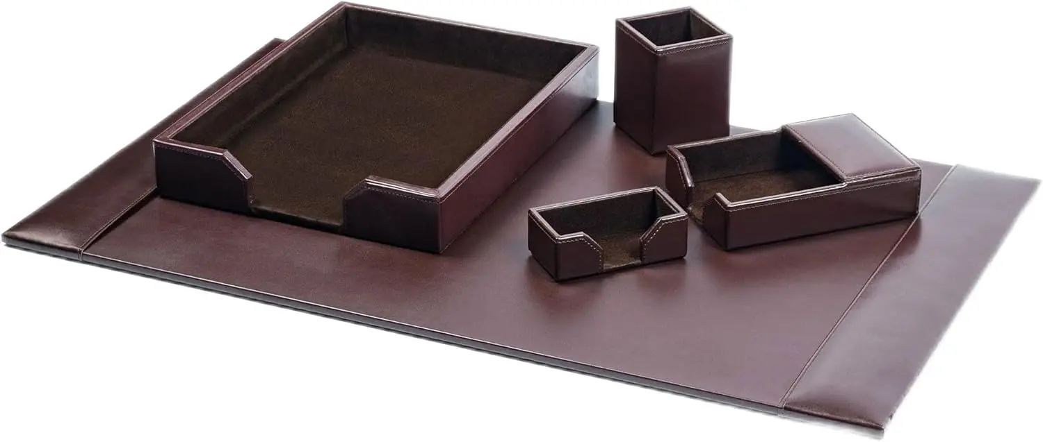 Bonded Leather Desk Set - 5 Piece Executive Office Organizer with Desk Pad, Dark Brown
Bonded Leather Desk Set - 5 Piece Executive Office Organizer with Desk Pad, Dark Brown