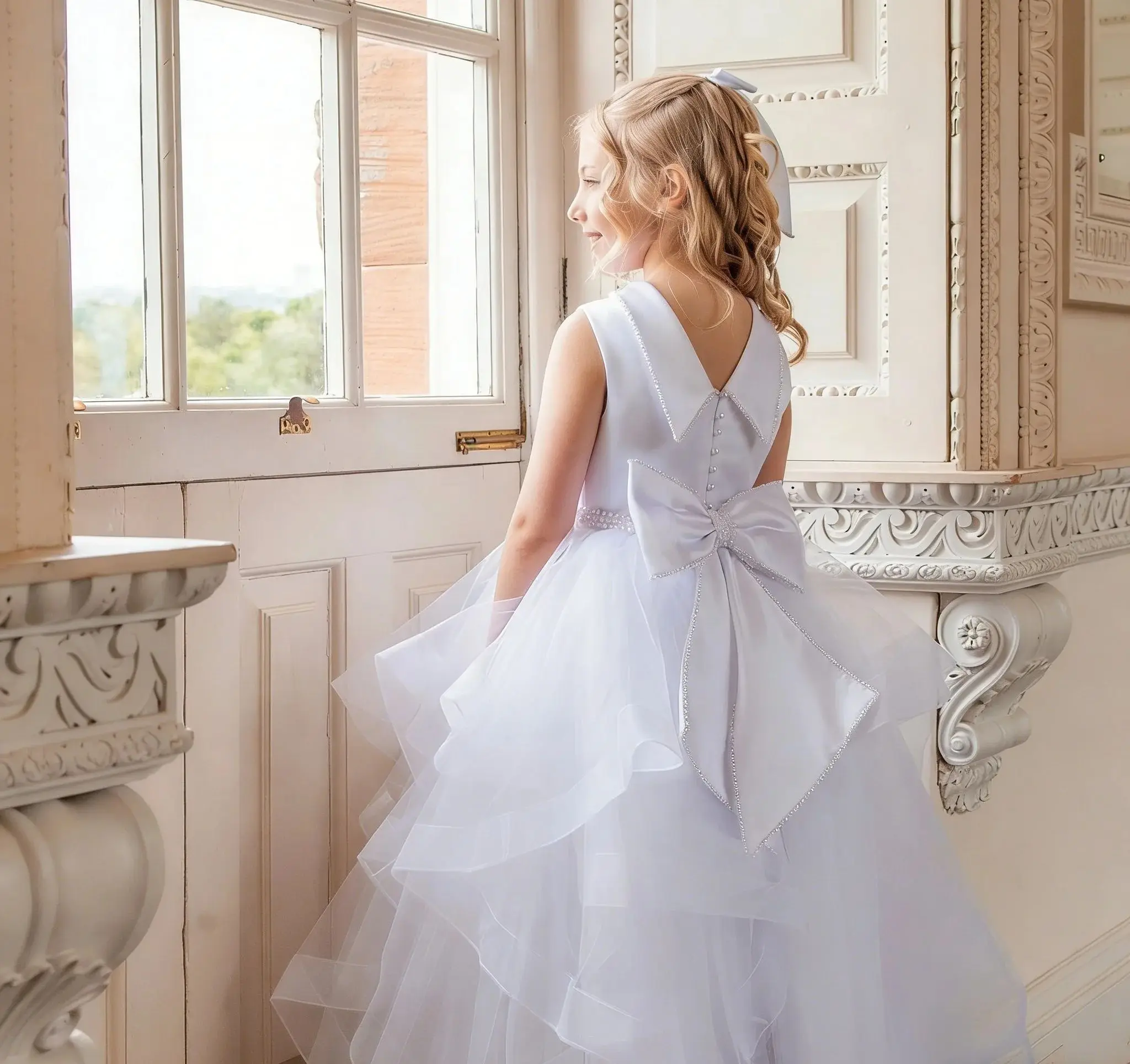 Princess White Customized Flower Girl Dress For Wedding With Bow Tulle Tiered Kids Birthday Party First Communion Gown
Princess White Customized Flower Girl Dress For Wedding With Bow Tulle Tiered Kids Birthday Party First Communion Gown