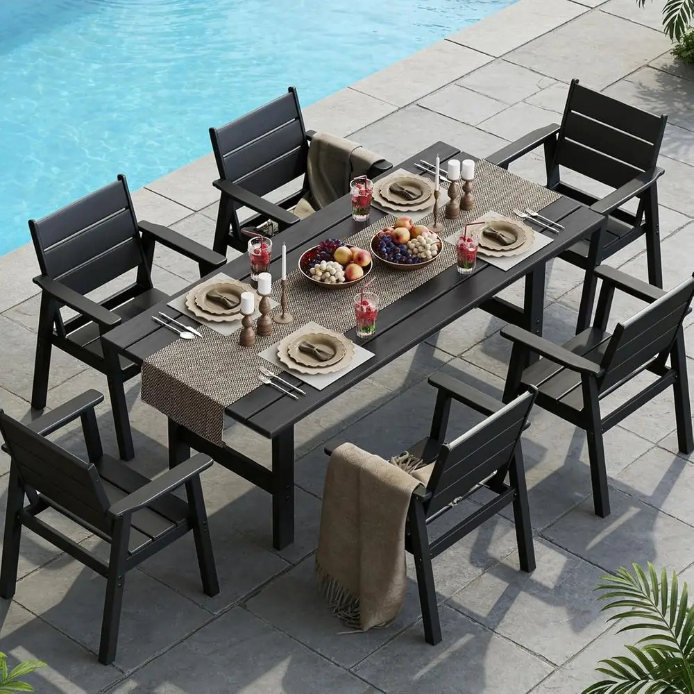 7-Piece Weather-Resistant Outdoor Dining Set with Umbrella Hole, Black
7-Piece Weather-Resistant Outdoor Dining Set with Umbrella Hole, Black