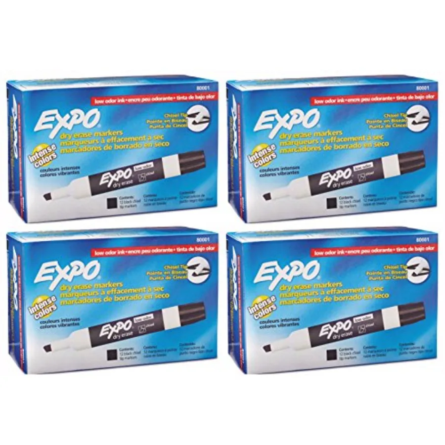 Low Odor Chisel Point Dry Erase Markers, Black, 12 Units per Box, Pack of 4 Boxes, 48 Markers Total
Low Odor Chisel Point Dry Erase Markers, Black, 12 Units per Box, Pack of 4 Boxes, 48 Markers Total