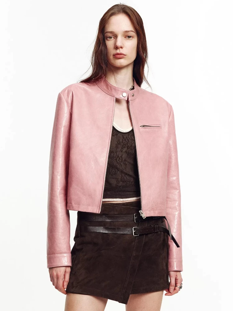 Genuine Leather Motorcycle Jacket Women Spring Autumn High-end Simple Stand Collar Solid Oil Wax Slim Cropped Real Goatskin Coat
Genuine Leather Motorcycle Jacket Women Spring Autumn High-end Simple Stand Collar Solid Oil Wax Slim Cropped Real Goatskin Coat