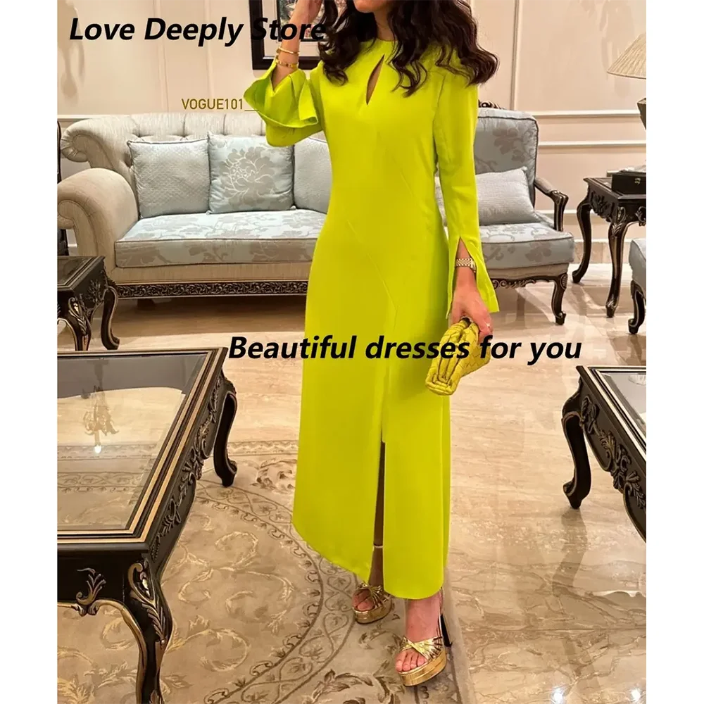 Modest Evening Dress Customized O-Neck Long Sleeves Simple Evening Gowns Side Split Ankle Length Formal Party Dresses 2025
Modest Evening Dress Customized O-Neck Long Sleeves Simple Evening Gowns Side Split Ankle Length Formal Party Dresses 2025