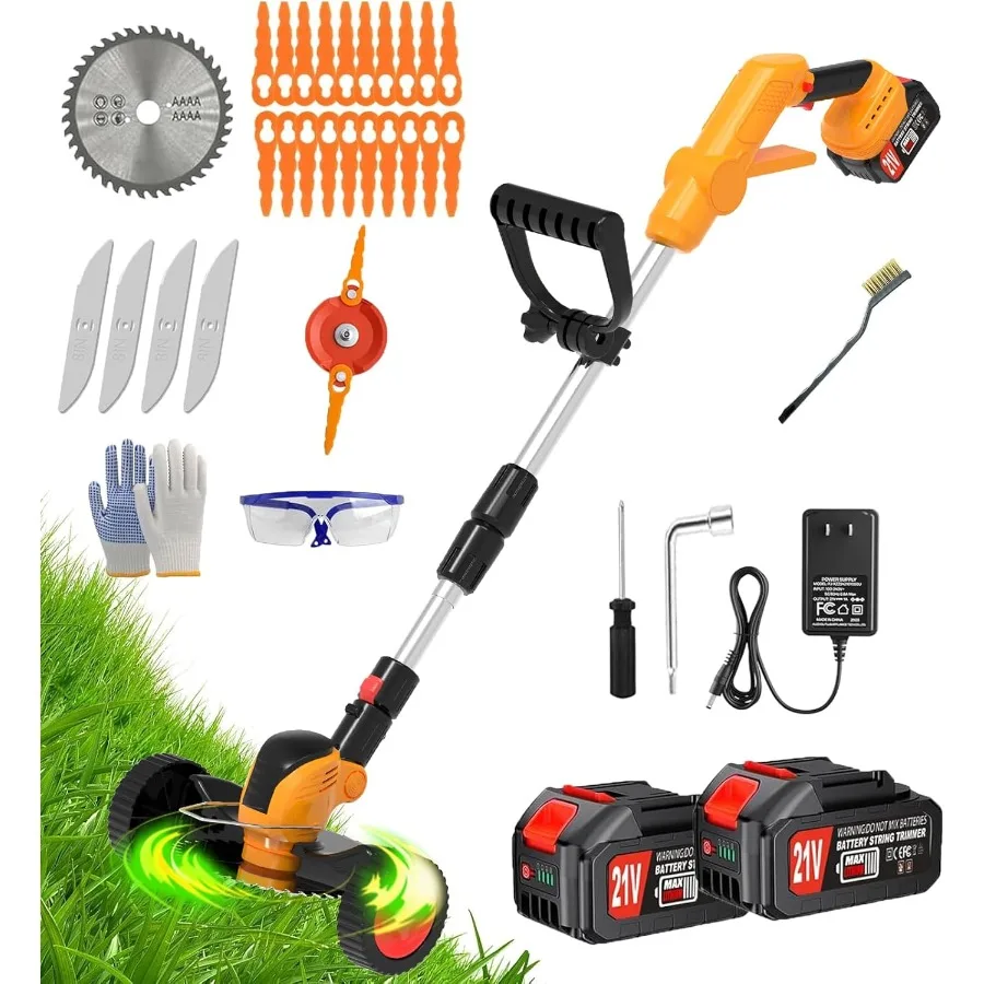 Беспроводной электрический триммер для травы 21В 4.0Ач с 2 аккумуляторами и колесами, 3-в-1: триммер без лески, кромкорез, кусторез
Беспроводной электрический триммер для травы 21В 4.0Ач с 2 аккумуляторами и колесами, 3-в-1: триммер без лески, кромкорез, кусторез