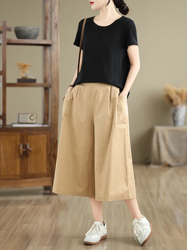 Летние женские повседневные брюки 2025 года: свободные, широкие, укороченные (7/8), из хлопка, с эластичным поясом, однотонные, прямого кроя
Летние женские повседневные брюки 2025 года: свободные, широкие, укороченные (7/8), из хлопка, с эластичным поясом, однотонные, прямого кроя