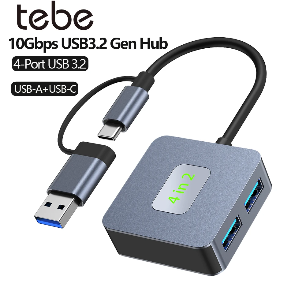 Tebe USB 3.2 Hub USB-A/USB-C Adapter Hub to 4-Port 10Gbps USB3.2 Gen Data Splitter for MacBook Pro/Air iPad Dell Surface
Tebe USB 3.2 Hub USB-A/USB-C Adapter Hub to 4-Port 10Gbps USB3.2 Gen Data Splitter for MacBook Pro/Air iPad Dell Surface