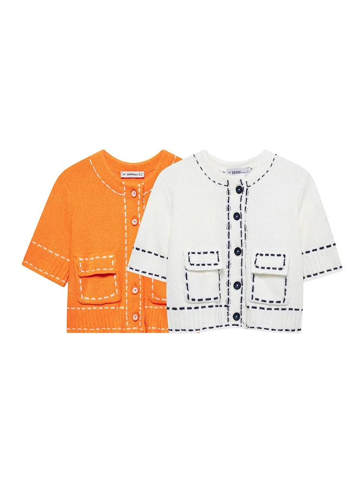 KUCLUT Women Fashion With Pockets White Single Breasted Knitted Sweater Vintage O-Neck Short Sleeves Female Chic Lady Outfits
KUCLUT Women Fashion With Pockets White Single Breasted Knitted Sweater Vintage O-Neck Short Sleeves Female Chic Lady Outfits
