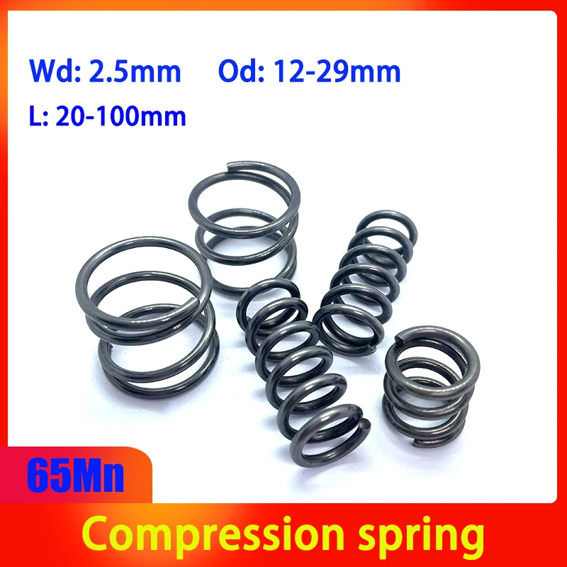 Wire diameter 2.5mm 65Mn Strong Spring Steel Compression Spring Pressure Return Spring Shock Absorber Spring OD:12-29mm
Wire diameter 2.5mm 65Mn Strong Spring Steel Compression Spring Pressure Return Spring Shock Absorber Spring OD:12-29mm