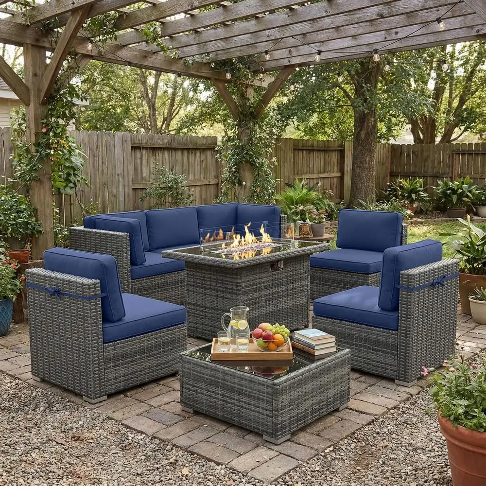8 Piece Patio urniture Set with 44" Propane Gas ire Pit Table, Outdoor Sectional Contion Set Wicker Rattan Soa Set with Coee Tab
8 Piece Patio urniture Set with 44" Propane Gas ire Pit Table, Outdoor Sectional Contion Set Wicker Rattan Soa Set with Coee Tab