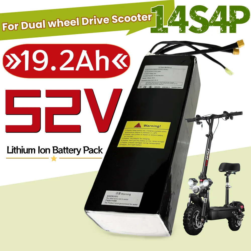 52V 19.2Ah 14S4P 21700 Li-ion Battery Pack Dual Port Fast Charging Suitable For Dual Drive Electric Scooters
52V 19.2Ah 14S4P 21700 Li-ion Battery Pack Dual Port Fast Charging Suitable For Dual Drive Electric Scooters