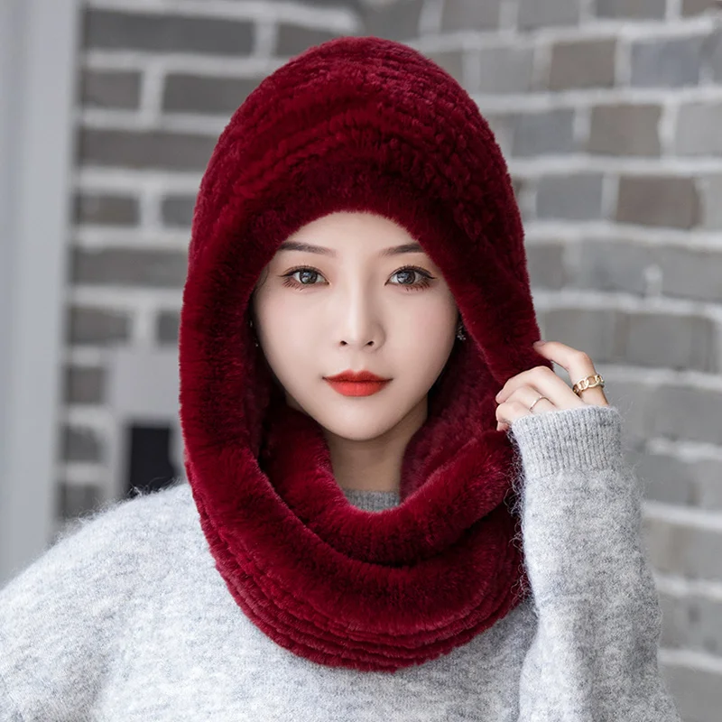 Hot Sale New Women Real Knitted Rex Rabbit Fur Hat Hooded Scarf Long Winter Warm Fur Hat With Neck Collar Scarves Hat Scarf 
Hot Sale New Women Real Knitted Rex Rabbit Fur Hat Hooded Scarf Long Winter Warm Fur Hat With Neck Collar Scarves Hat Scarf