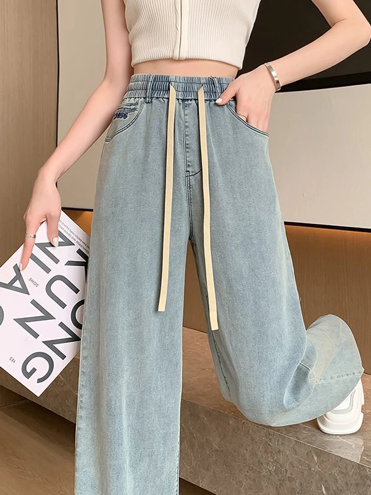 Retro Silk Denim Jeans Women's Summer Thin Small Size Elastic High Waist Slim Straight Loose Ice Silk Wide Leg Pants
Retro Silk Denim Jeans Women's Summer Thin Small Size Elastic High Waist Slim Straight Loose Ice Silk Wide Leg Pants