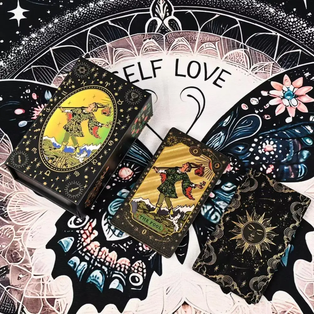 Black Gold Gilded Mystic Tarot Deck, Divination Tool with Luxury Finish 12*7cm 78 Pcs Waterproof Cards Based on Rider System
Black Gold Gilded Mystic Tarot Deck, Divination Tool with Luxury Finish 12*7cm 78 Pcs Waterproof Cards Based on Rider System