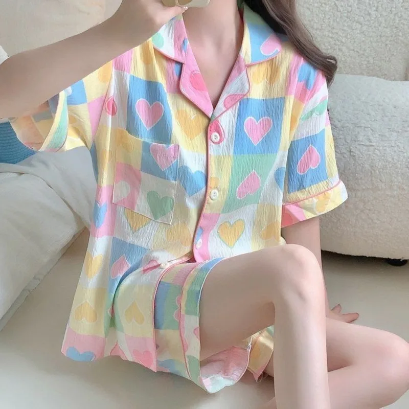 Y2k Love Pajamas Set Summer Korean Fashion Short Sleeve Shorts Home Clothes Women Casual Pajama Trendy Sleepwear Clothing 2025
Y2k Love Pajamas Set Summer Korean Fashion Short Sleeve Shorts Home Clothes Women Casual Pajama Trendy Sleepwear Clothing 2025