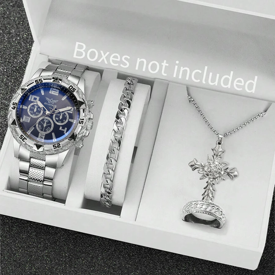 Men's Watch Set, 4 Pieces, Casual Style, Stainless Steel, Three Dials, Free Rose Necklace, Bracelet, Rings, Birthday Gift
Men's Watch Set, 4 Pieces, Casual Style, Stainless Steel, Three Dials, Free Rose Necklace, Bracelet, Rings, Birthday Gift