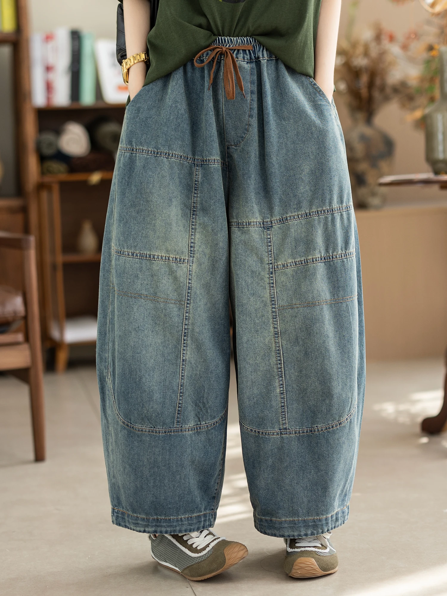 Camiyu Women's Casual Loose Jeans Patchwork Vintage Blue Denim Elastic Waist Wide Leg Harlan Pants mid High Waist Straight Tube
Camiyu Women's Casual Loose Jeans Patchwork Vintage Blue Denim Elastic Waist Wide Leg Harlan Pants mid High Waist Straight Tube
