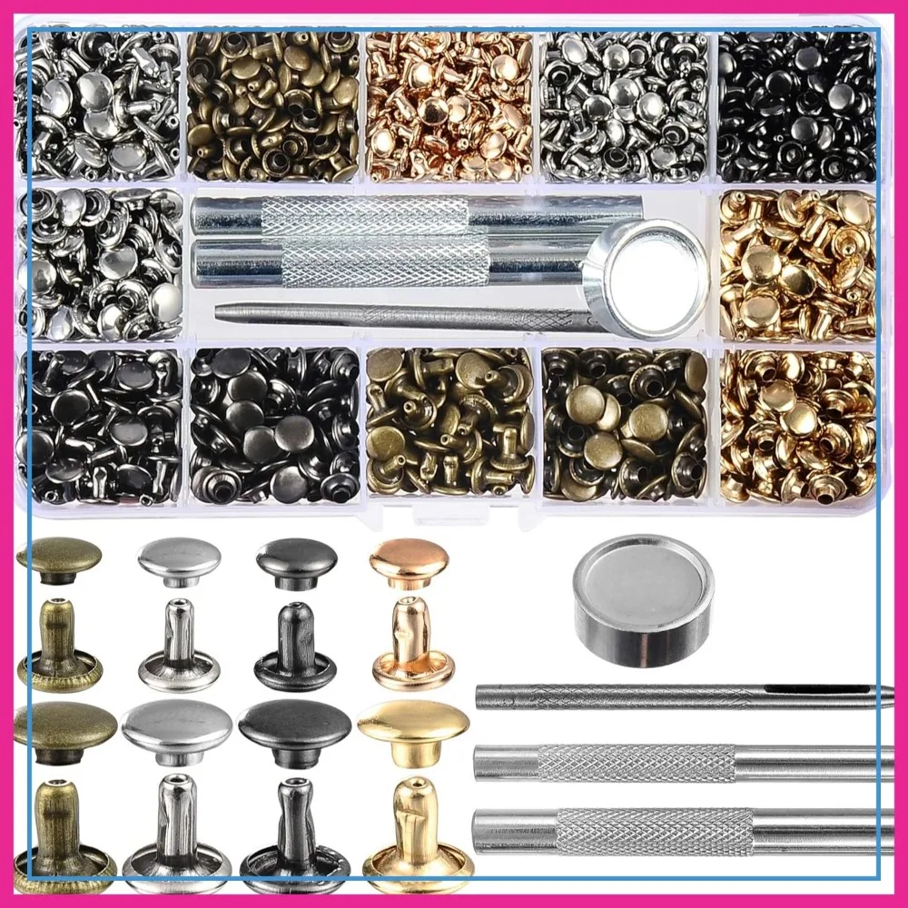 640 Sets Mixed Color Leather Rivets Kit, Double Cap Rivets with Setting Tool, 4 Colors 2 Sizes for DIY Craft
640 Sets Mixed Color Leather Rivets Kit, Double Cap Rivets with Setting Tool, 4 Colors 2 Sizes for DIY Craft