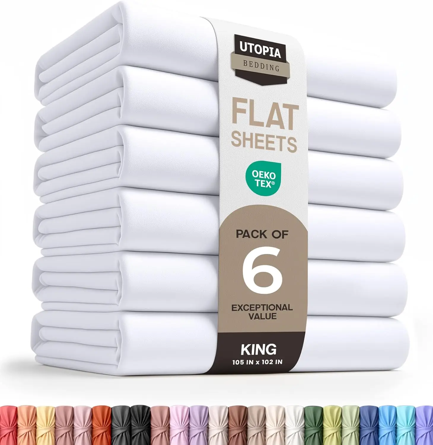 6 Pack King Size Flat Sheets - Soft Brushed Microfiber, Shrink & Fade Resistant, 105x102 inches, White
6 Pack King Size Flat Sheets - Soft Brushed Microfiber, Shrink & Fade Resistant, 105x102 inches, White