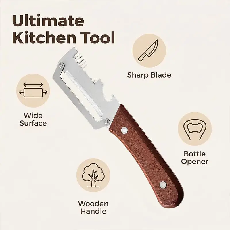 Multi-Functional Vegetable Peeler Kitchen 2 In 1 Stainless Steel Peeler With Wooden Handle And Bottle Opener
Multi-Functional Vegetable Peeler Kitchen 2 In 1 Stainless Steel Peeler With Wooden Handle And Bottle Opener