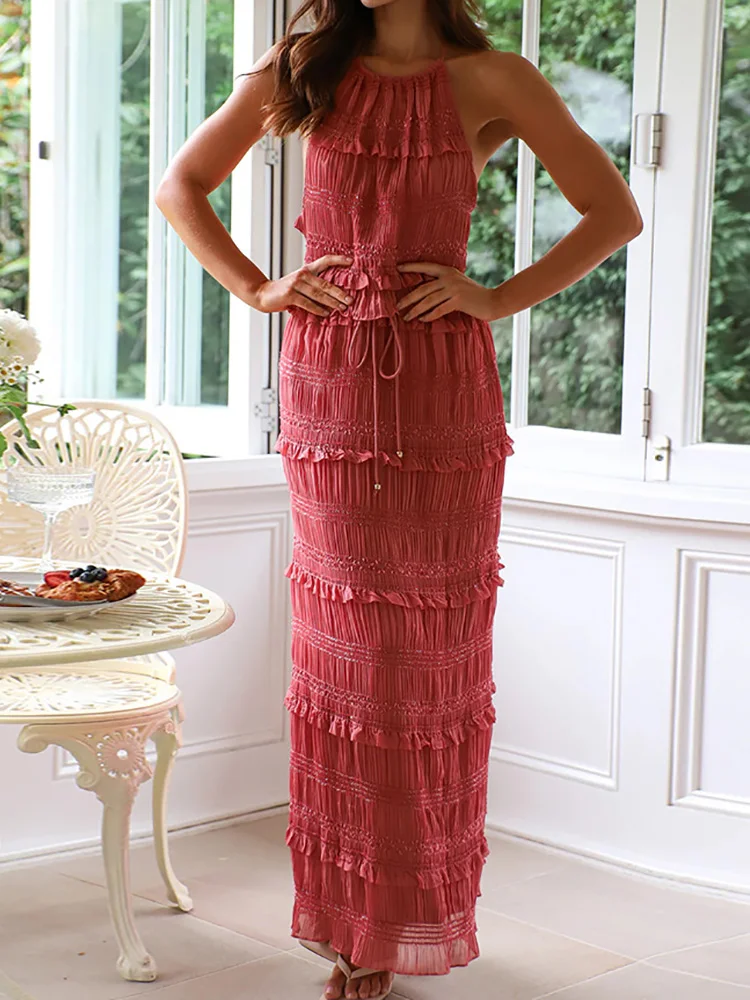 Однотонный жилет с круглым вырезом, плиссированные юбки, одинаковый комплект, женский весенне-летний лоскутный наряд без рукавов, 2024, женские костюмы с эластичной резинкой на талии 
Однотонный жилет с круглым вырезом, плиссированные юбки, одинаковый комплект, женский весенне-летний лоскутный наряд без рукавов, 2024, женские костюмы с эластичной резинкой на талии