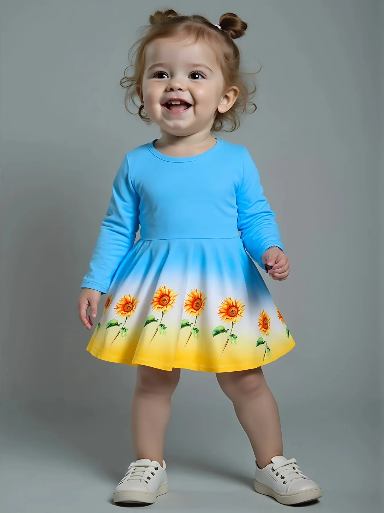 Blue-Yellow Gradient Sunflower Print - Long-Sleeve Pleated Dress Girls Fresh & Vibrant Outfit
Blue-Yellow Gradient Sunflower Print - Long-Sleeve Pleated Dress Girls Fresh & Vibrant Outfit
