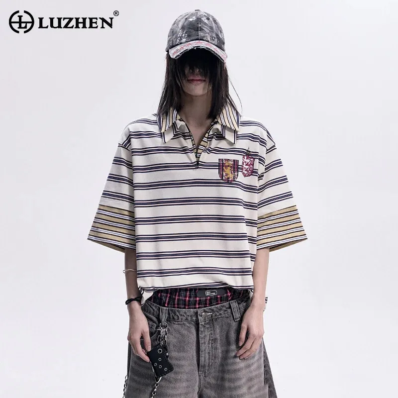 LUZHEN 2025 New Stylish Stripe Printed Half Polo Neck T-shirts Men's Fashion Korean Streetwear Loose Short Sleeve Tops JY1161
LUZHEN 2025 New Stylish Stripe Printed Half Polo Neck T-shirts Men's Fashion Korean Streetwear Loose Short Sleeve Tops JY1161