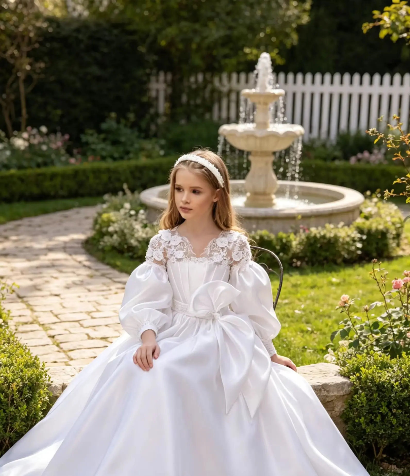 Princess White Satin Flower Girl Dresses For Wedding Long Sleeves With Bow Kids Party Birthday First Communion Gown Custom
Princess White Satin Flower Girl Dresses For Wedding Long Sleeves With Bow Kids Party Birthday First Communion Gown Custom