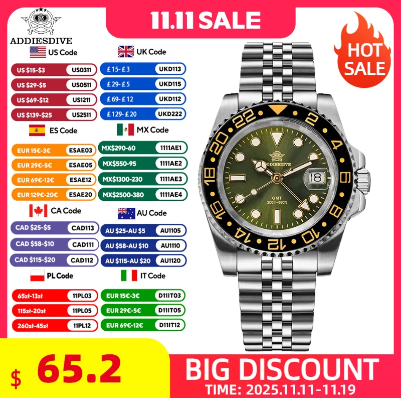 ADDIESDIVE Men's Quartz Watch 200m Waterproof Super Luminous Ceramic Bezel Stainless Steel Wrist Watch GMT Luxury Watch For Men
ADDIESDIVE Men's Quartz Watch 200m Waterproof Super Luminous Ceramic Bezel Stainless Steel Wrist Watch GMT Luxury Watch For Men