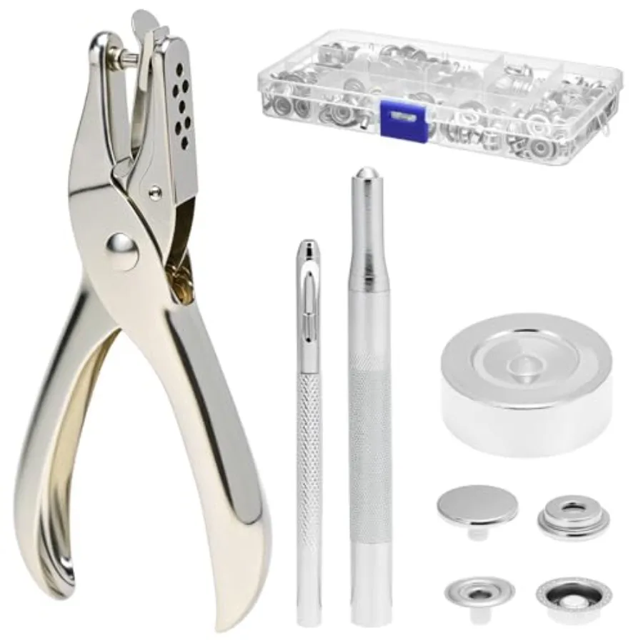 200 Pieces Stainless Steel Snap Fastener Kit with 15mm Snap Cap Diameter, Including Hole Punch Pliers and Setting Tools, for Ca
200 Pieces Stainless Steel Snap Fastener Kit with 15mm Snap Cap Diameter, Including Hole Punch Pliers and Setting Tools, for Ca
