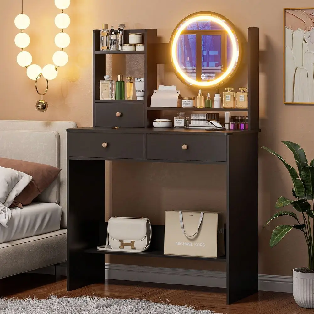 Desk With LED Lighted Mirror, Makeup Vanity Desk With 3 Drawers Storage Shelves, 3 Color Modes, Dressing Table For Bedroom
Desk With LED Lighted Mirror, Makeup Vanity Desk With 3 Drawers Storage Shelves, 3 Color Modes, Dressing Table For Bedroom