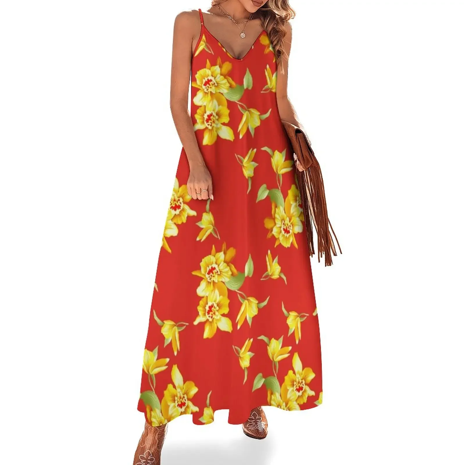 Golden Daffodils on Red Sleeveless Dress bandage dress luxury women's party dress evening prom women's clothing trend 2025
Golden Daffodils on Red Sleeveless Dress bandage dress luxury women's party dress evening prom women's clothing trend 2025