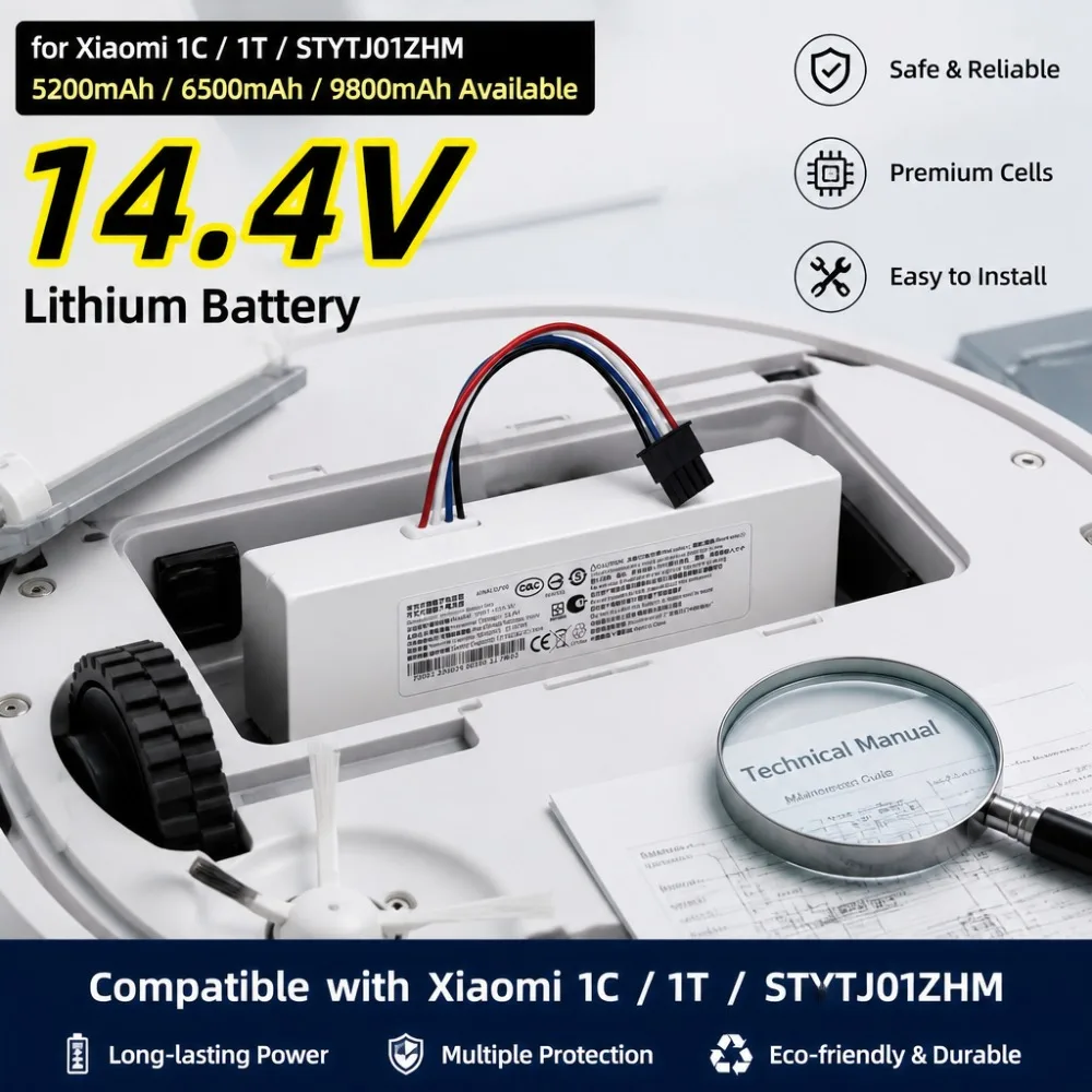 Replacement Battery for Xiaomi 1C 1T STYTJ01ZHM, 5200mAh 6500mAh 9800mAh High Capacity 14.4V Robotic Vacuum Spare Parts
Replacement Battery for Xiaomi 1C 1T STYTJ01ZHM, 5200mAh 6500mAh 9800mAh High Capacity 14.4V Robotic Vacuum Spare Parts