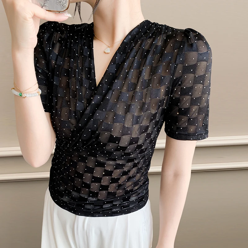 Black,Summer,Korean,Style,T-Shirt,Women,Chic,Sexy,V-Neck,Perspective,Shiny,Diamonds,Tops,Short Sleeve,Elastic,Tees,New,541605
Black,Summer,Korean,Style,T-Shirt,Women,Chic,Sexy,V-Neck,Perspective,Shiny,Diamonds,Tops,Short Sleeve,Elastic,Tees,New,541605