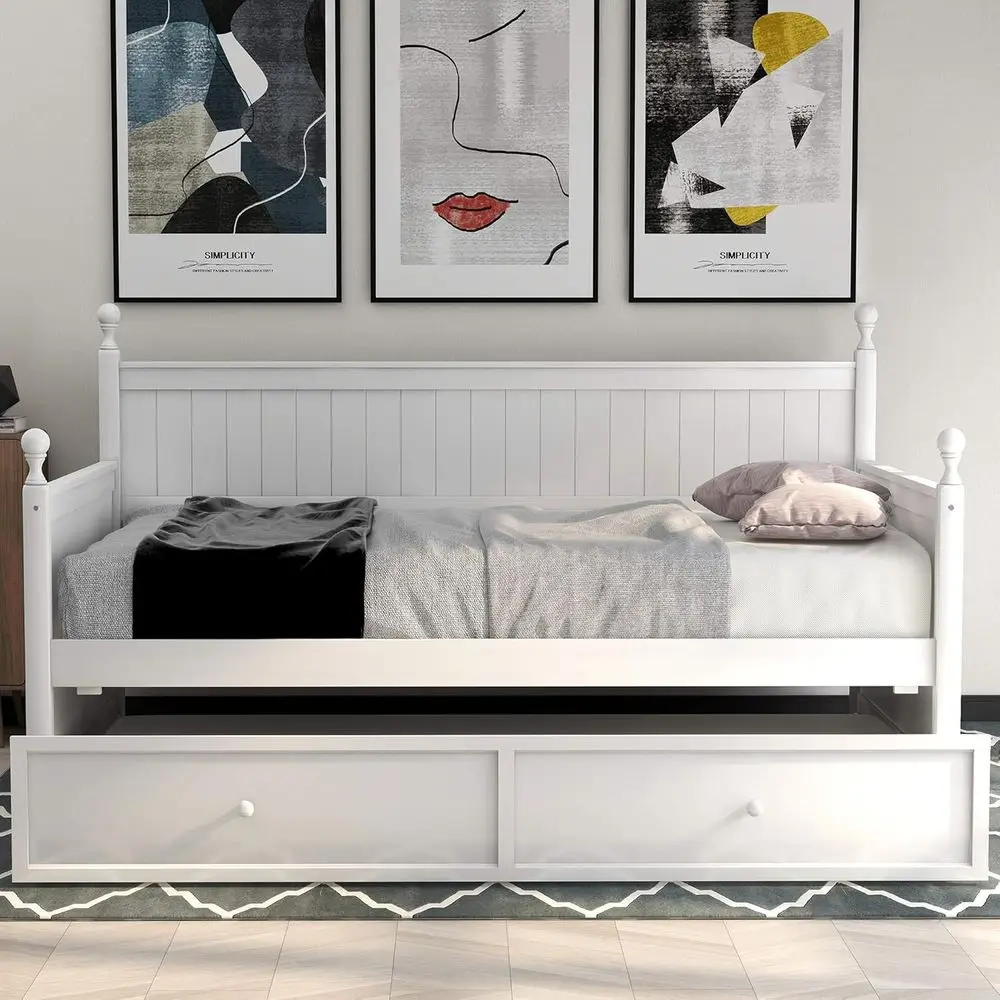 Twin Size Daybed with Trundle, Wooden Mattress Foundation for Kids, Teens, and Adults
Twin Size Daybed with Trundle, Wooden Mattress Foundation for Kids, Teens, and Adults