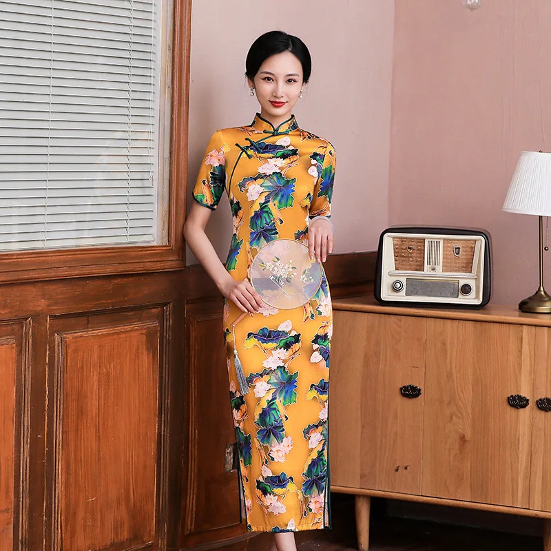 Spring and Summer New High Quality Real Silk Printed Improved plus Size Cheongsam Qipao Women's Dress
Spring and Summer New High Quality Real Silk Printed Improved plus Size Cheongsam Qipao Women's Dress