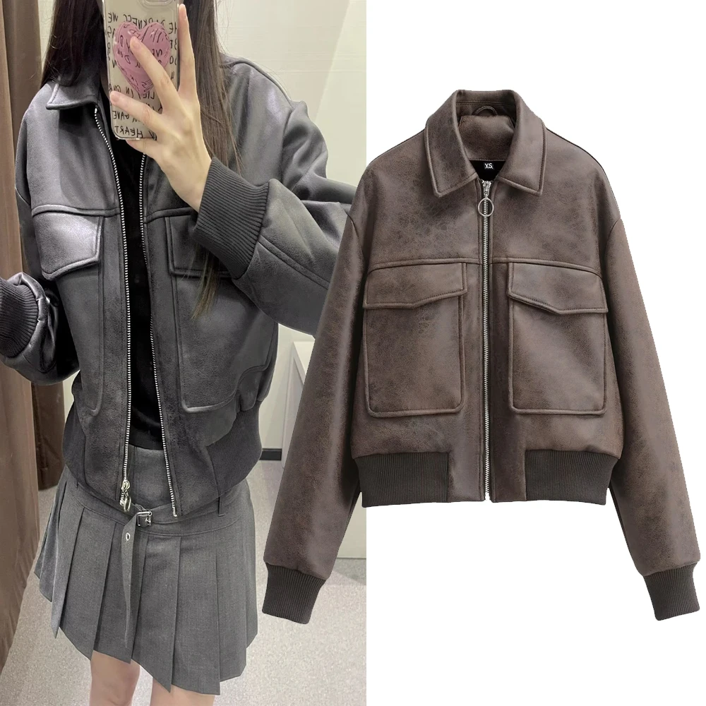 Women's Fashionable Collared Pocket Casual Leather Jacket H2829 Versatile Style PU Leather Straight Cut Long Sleeve Zipper
Women's Fashionable Collared Pocket Casual Leather Jacket H2829 Versatile Style PU Leather Straight Cut Long Sleeve Zipper