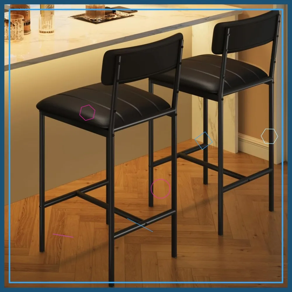 2-Pack Upholstered Bar Stools with Backrest & Footrest, 25.5" Counter Height Kitchen Island Chairs, Easy Assembly, Black
2-Pack Upholstered Bar Stools with Backrest & Footrest, 25.5" Counter Height Kitchen Island Chairs, Easy Assembly, Black