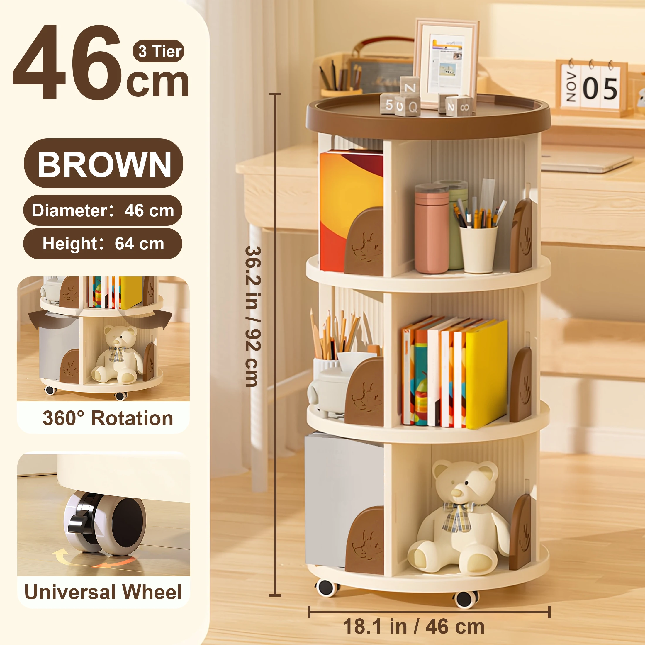 Rotating Bookshelf Tower, Spinning Bookshelf With 360° Rotation, 2/3Tier Rotating Book Shelf For Kids Rooms, Living Room
Rotating Bookshelf Tower, Spinning Bookshelf With 360° Rotation, 2/3Tier Rotating Book Shelf For Kids Rooms, Living Room