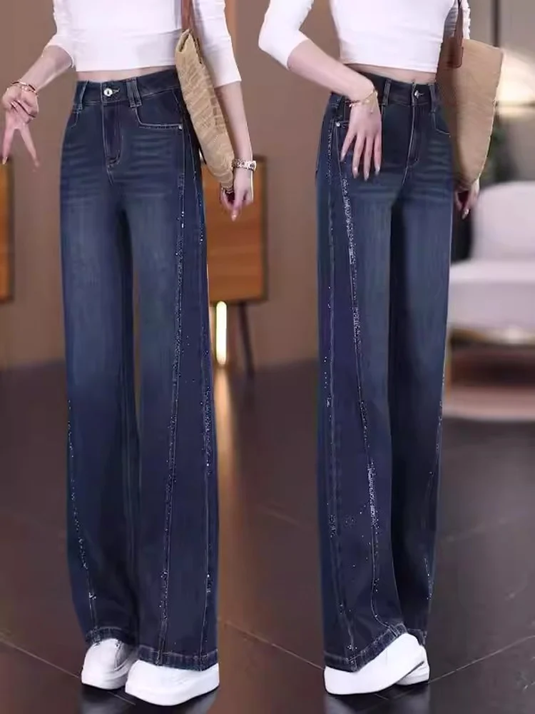 Fashion High Waist Wide Leg Jeans Women's Spring New Style Loose Slimming Versatile Rhinestone Straight Long Pants
Fashion High Waist Wide Leg Jeans Women's Spring New Style Loose Slimming Versatile Rhinestone Straight Long Pants
