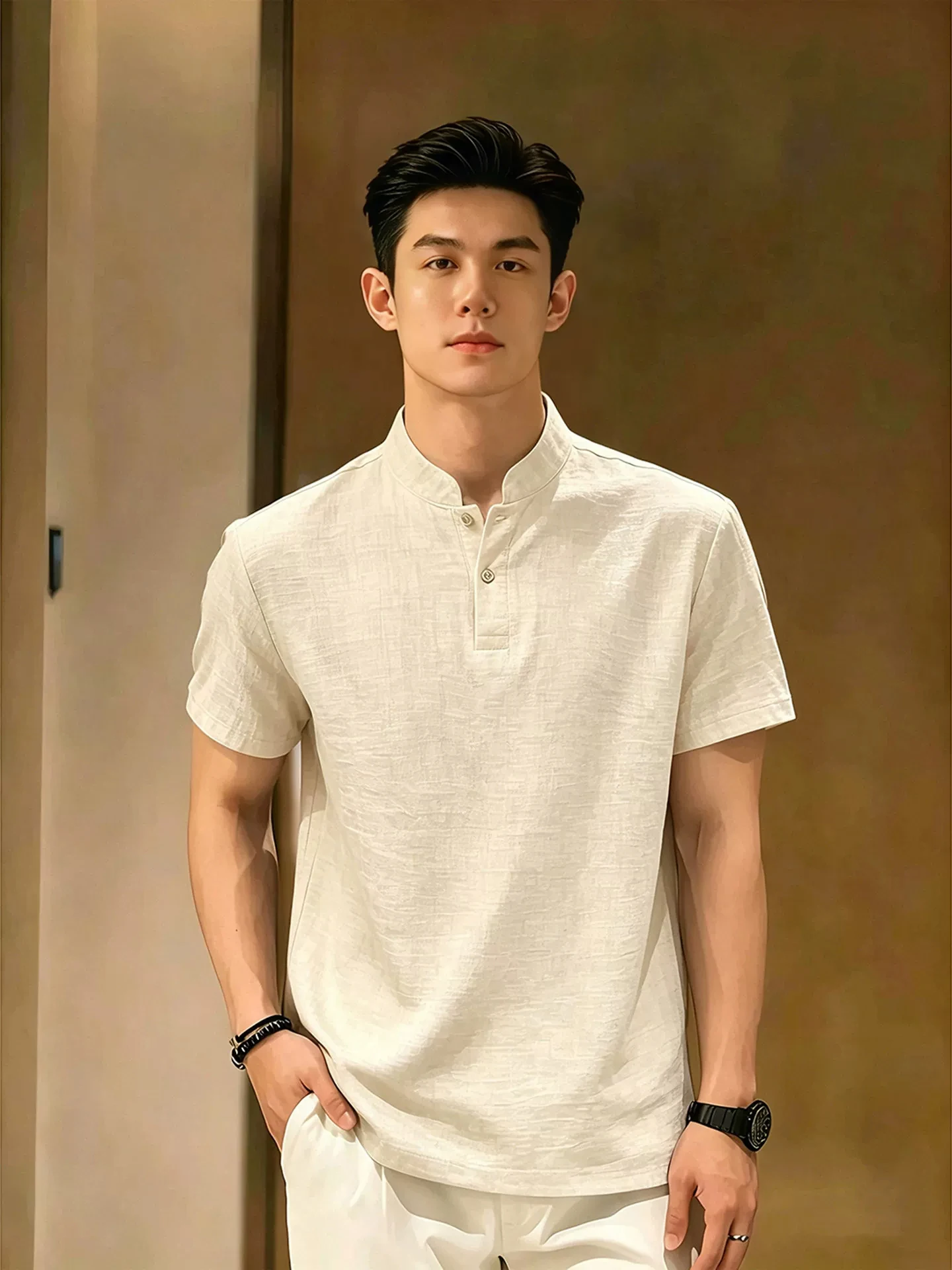Linen Silk Short Sleeve T-Shirt for Men Casual Comfortable Breathable Lightweight Summer Fashion Stylish Henry Collar Top
Linen Silk Short Sleeve T-Shirt for Men Casual Comfortable Breathable Lightweight Summer Fashion Stylish Henry Collar Top