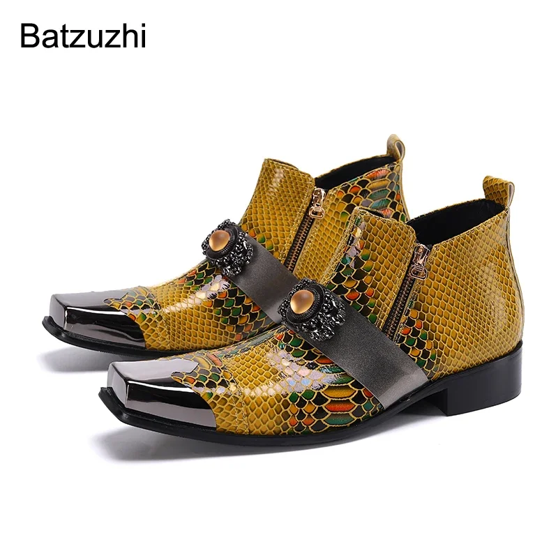 Batzuzhi Men's Boots Western Handmade Square Metal Toe Genuine Leather Boots Ankle Zip Rock Botas HombreBlue Party Wedding
Batzuzhi Men's Boots Western Handmade Square Metal Toe Genuine Leather Boots Ankle Zip Rock Botas HombreBlue Party Wedding