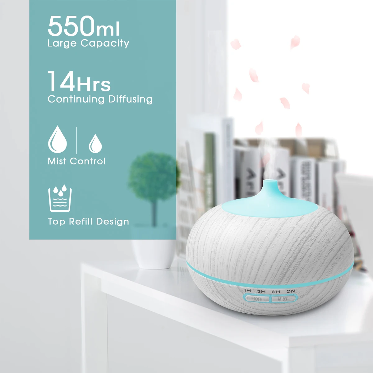 6 Oils Diffuser Bundle 550ml Wood Texture Essential Oil Diffuser with Remote, 7 Color Mood Lighting & Whisper Quiet Humidifica
6 Oils Diffuser Bundle 550ml Wood Texture Essential Oil Diffuser with Remote, 7 Color Mood Lighting & Whisper Quiet Humidifica