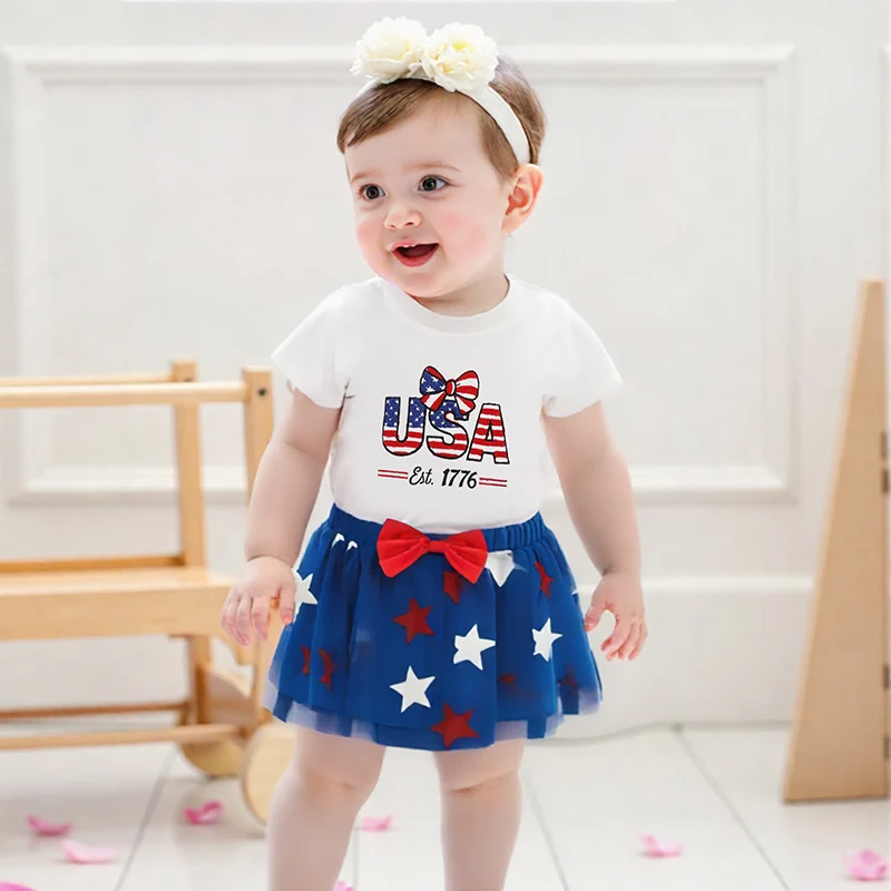 Toddler Girls 2Pcs Set Short Sleeve Letter Bow Pattern T-shirt Tops Glitter Star Tulle Skirt Independence Day Outfits
Toddler Girls 2Pcs Set Short Sleeve Letter Bow Pattern T-shirt Tops Glitter Star Tulle Skirt Independence Day Outfits