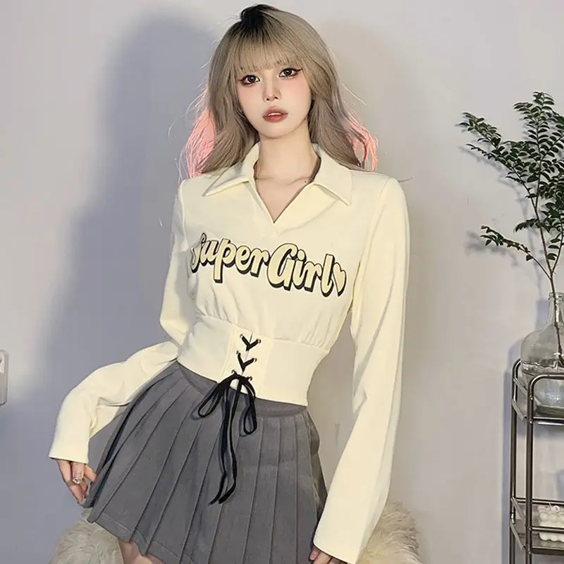 Sweet Short Lacing T Shirts Spring Autumn New Polo Neck Long Sleeve Solid Letter Print Trend Tops Tees Fashion Y2K Women Clothes
Sweet Short Lacing T Shirts Spring Autumn New Polo Neck Long Sleeve Solid Letter Print Trend Tops Tees Fashion Y2K Women Clothes