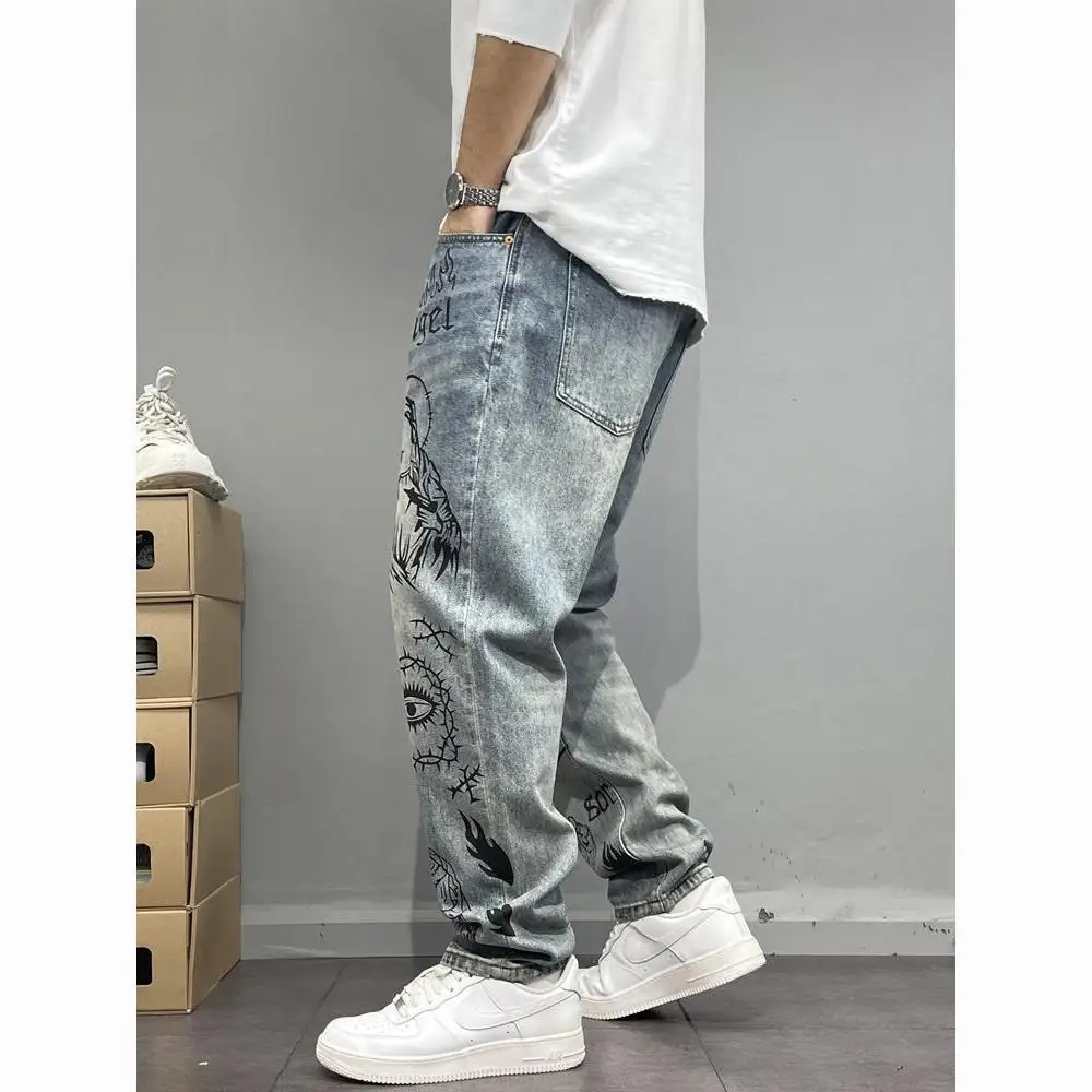 Washed Retro Personalized Printed Jeans Men's Fit Micro-Cone Pencil Pants Trousers American High Street Ruffle Handsome Stylish
Washed Retro Personalized Printed Jeans Men's Fit Micro-Cone Pencil Pants Trousers American High Street Ruffle Handsome Stylish