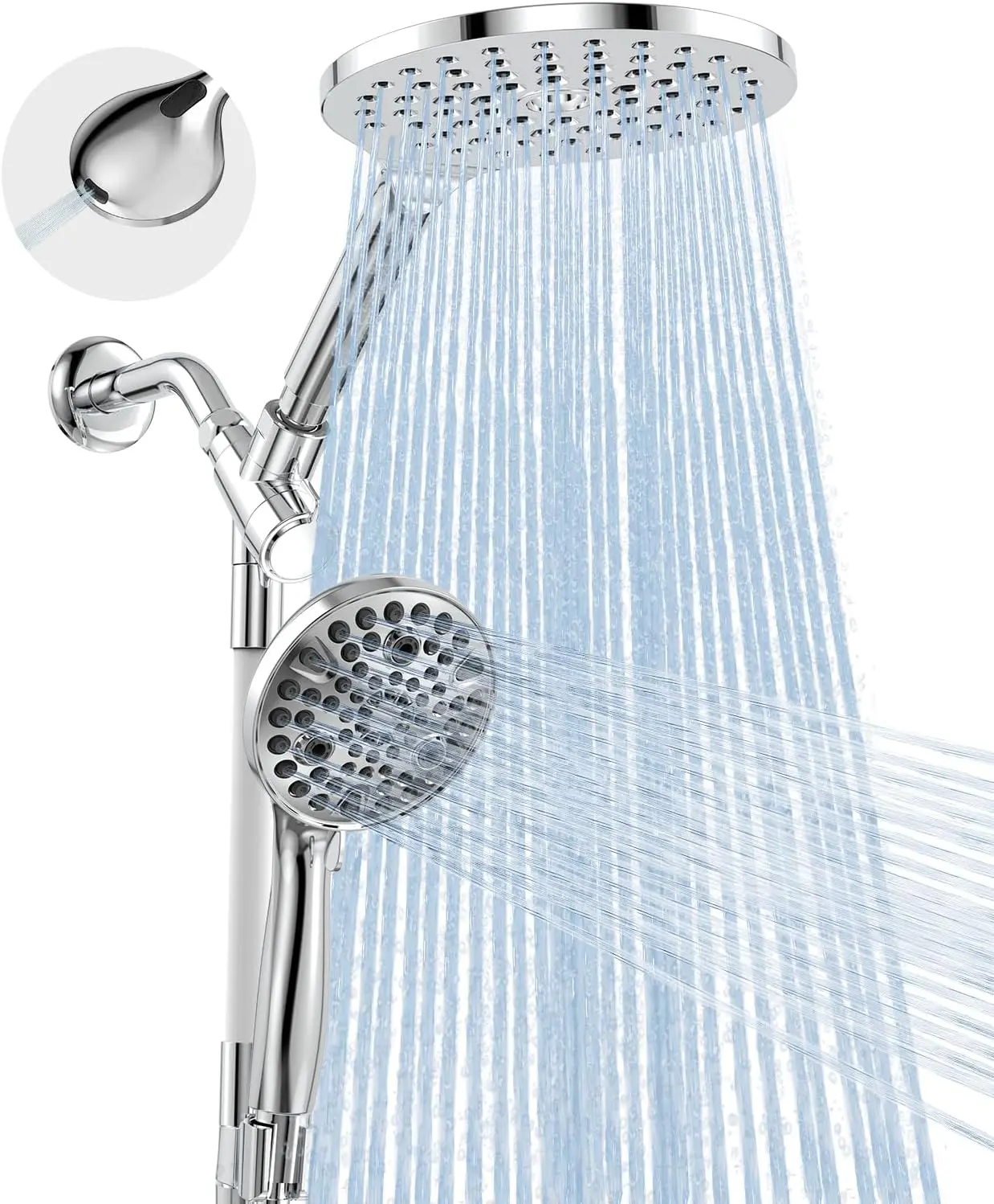 Dual Shower Head Combo: 8-Inch Rainfall & 10-Mode Handheld with High Pressure and Power Wash
Dual Shower Head Combo: 8-Inch Rainfall & 10-Mode Handheld with High Pressure and Power Wash