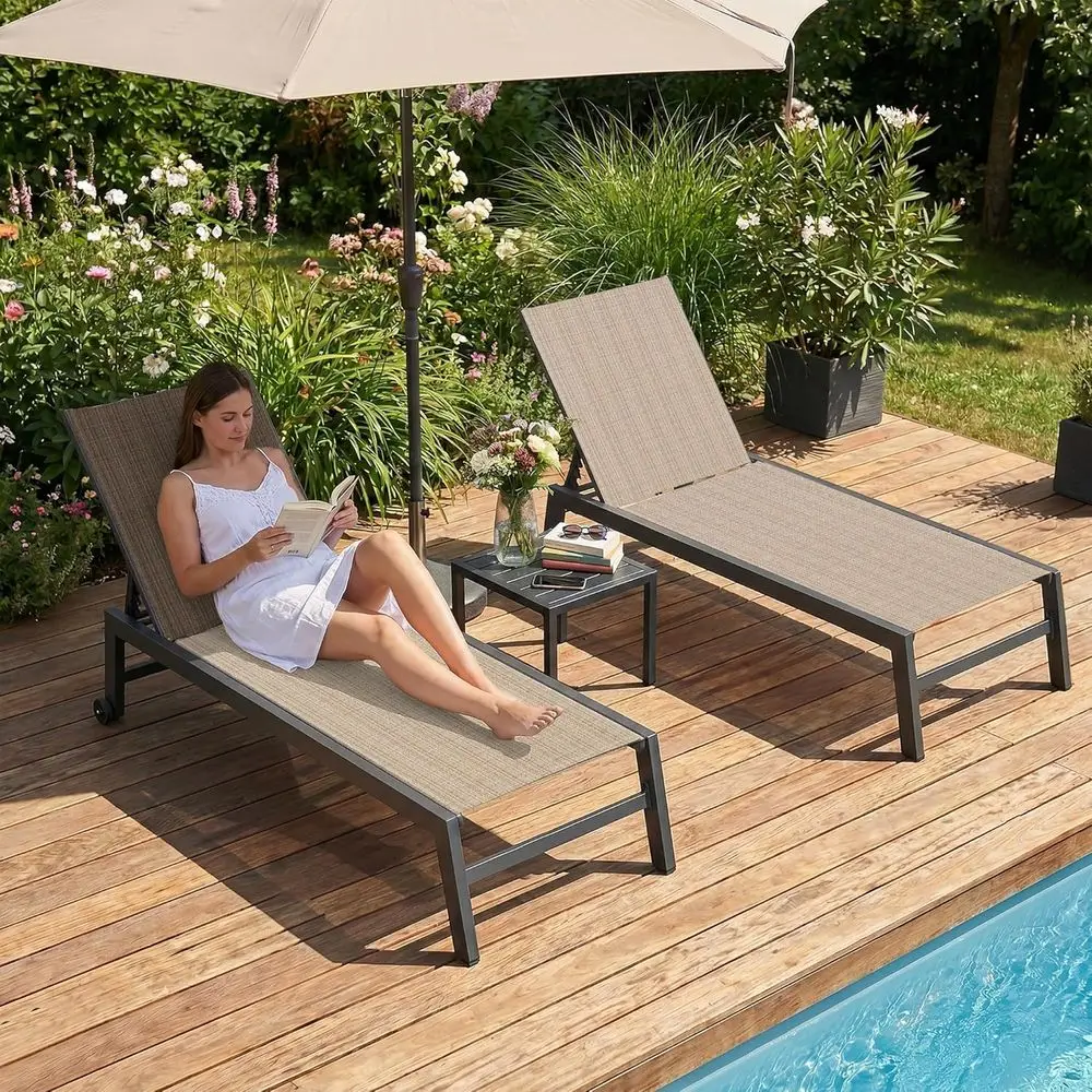 Extra Wide Reclining Patio Chaise Lounge Set of 2 with Side Table and All-Weather Mesh for Outdoor Relaxation
Extra Wide Reclining Patio Chaise Lounge Set of 2 with Side Table and All-Weather Mesh for Outdoor Relaxation