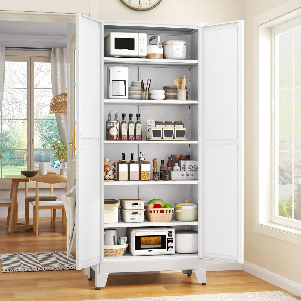 75.2" Tall Pantry Cabinet, Kitchen Pantry Storage Cabinets with 2 Door and 5 Adjustable Shelves, White Metal Pantry Storage Cabi
75.2" Tall Pantry Cabinet, Kitchen Pantry Storage Cabinets with 2 Door and 5 Adjustable Shelves, White Metal Pantry Storage Cabi