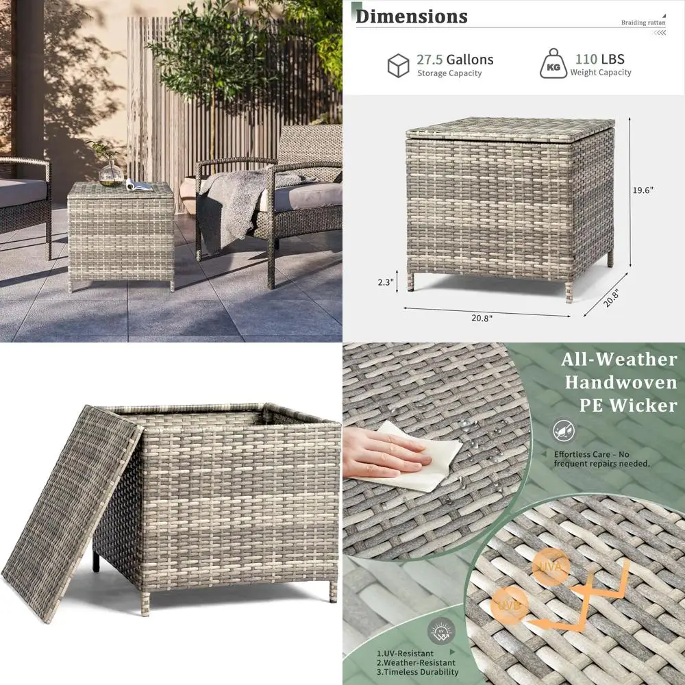 Grey Square Wicker Outdoor Deck Storage Box with Lid for Patio and Yard
Grey Square Wicker Outdoor Deck Storage Box with Lid for Patio and Yard