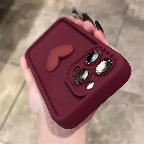 Neue weinrote Liebesflüssigsilikonhülle für iPhone 16, 15, 14, 13, 12, 11 Pro Max Plus X XS XR Kameraschutz weiche Rückseite Kaffee